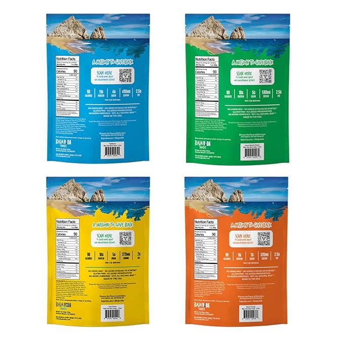 Baja Beef Jerky Snack Pack - Jerky Variety Pack Beef Jerky Gifts for Men Beef Jerky Sampler Craft Jerky Beef Jerky Assortment Gluten Free Jerky High Protein Jerky - 2.5 Oz Bags (Pack of 4)