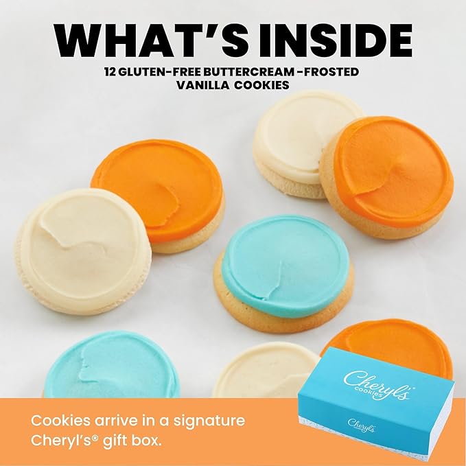 Cheryl's Cookies® Gluten-Free Cookie Gift Box with 12 Gluten Free Buttercream-Frosted Sugar Cookies Individually Wrapped Gift for Any Occasion Family Friends Coworkers