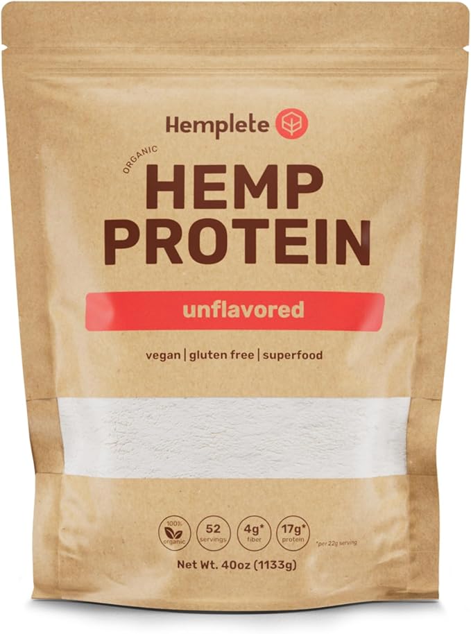 Organic Hemp Protein Powder Unflavored 40oz Value Size | Organic Vegan Protein 70%+ Concentrate Complete Amino Acids Gluten-Free No Sugar Keto Friendly Clean and Natural