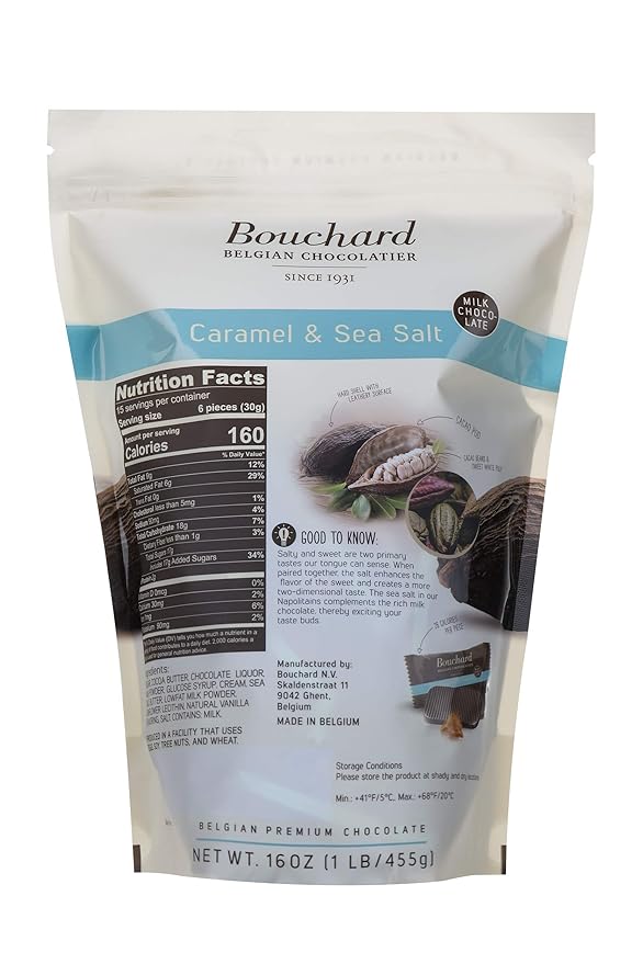 Bouchard Belgian Milk Chocolate with Caramel &amp Sea Salt (16 OZ / 1 LB)