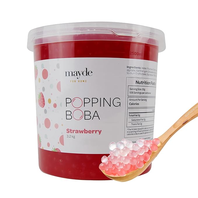 Mayde Popping Boba Pearls Strawberry Boba Popping Pearls Bursting Balls for Drinks Desserts &amp Breakfast Bowls Strawberry Flavor 7 Pounds