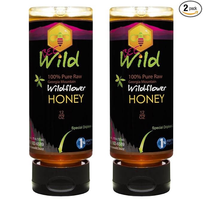 Bee Wild 100% Pure Raw Organic Unfiltered Honey - Wildflower 12 ounce Pack of 2