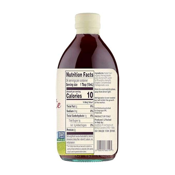 De Nigris Organic Pomegranate Vinegar Raw &amp Unfiltered 169 Oz (500ml) | Balsamic Vinegar Pomegranate With Mother For The Balance Of Metabolism | Organic Pomegranate Balsamic