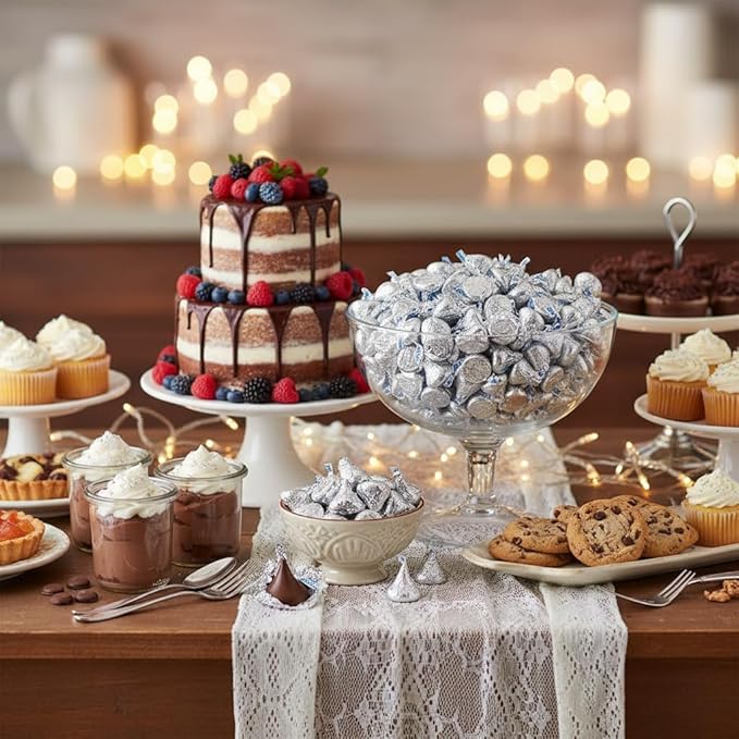 Bulk Kisses Milk Chocolate Candy - 200 Silver Kisses Chocolate Individually Wrapped - Chocolate Kisses Candy Bulk - Bulk Chocolate for Weddings Party Favors Candy Buffets &amp Office Treats - 2 Po
