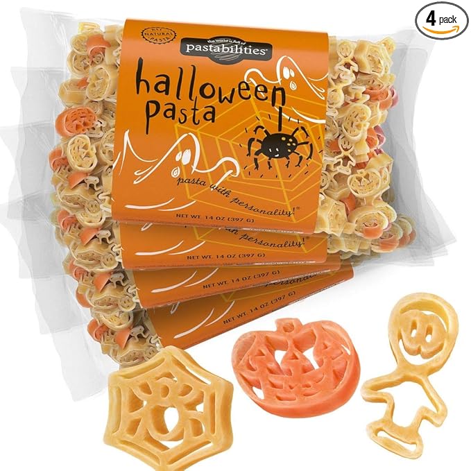 Pastabilities Fun Shaped Pasta for Kids - Halloween - Pumpkin Spider and Ghost Holiday Theme Non-GMO Natural Wheat and Vegetable Pasta All-Natural Kosher Certified Made in the USA (4 Pack 14 Oz)