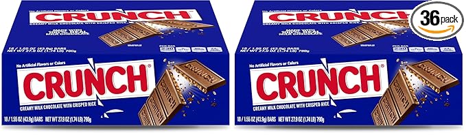 CRUNCH Milk Chocolate and Crisped Rice Full Size Individually Wrapped Candy Bars 1.55 oz each (Pack of 2)