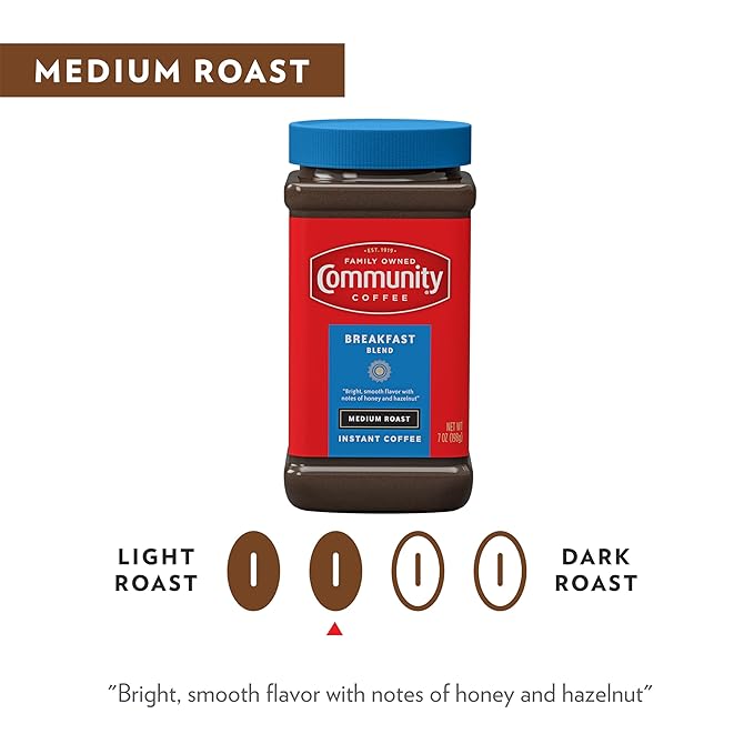 Community Coffee Breakfast Blend Instant Coffee Medium Roast 7 oz Jar (Pack of 4)