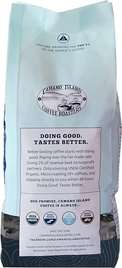 Camano Island Coffee Roasters Roasters Honduras Dark Roast Whole Bean 2lb Fresh Small Batch Roasted USDA Organic Fairly Traded Shade Grown Top 1% Arabica - Molasses Brown Sugar Cinnamon Flavor