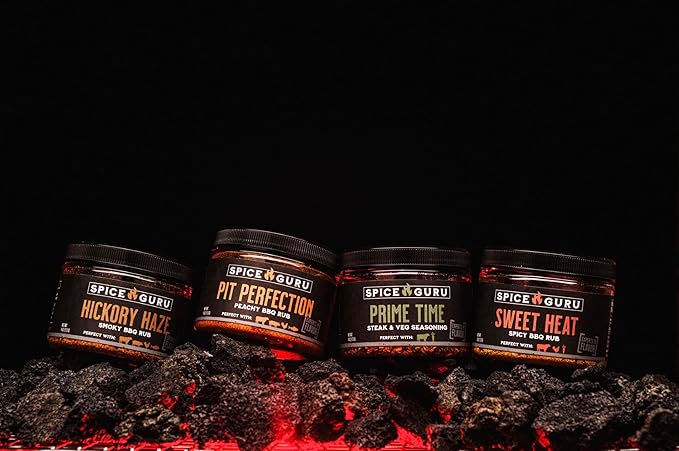 Spice Guru BBQ Rub Gift Set – 4 Flavor Barbecue Seasoning Sampler – Mens Christmas Gifts for Dad Husband or Brother – Premium Grilling Spices &amp Holiday Gift Set for Grill Lovers - Grill Accessori