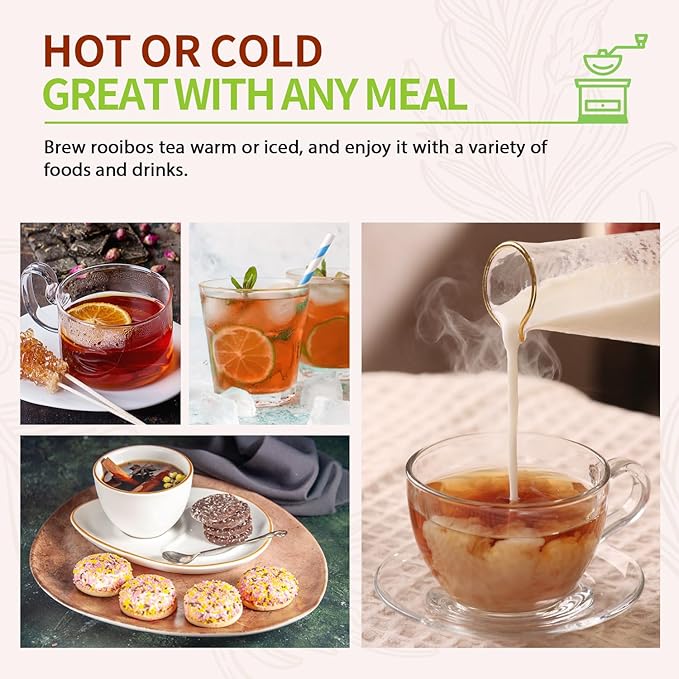 Soeos Organic Rooibos Tea 100 Teabags Naturally Caffeine Free USDA and Non GMO Certify Smooth and Robust Flavor Excellent for Hot or Iced Brew 9oz (250g)