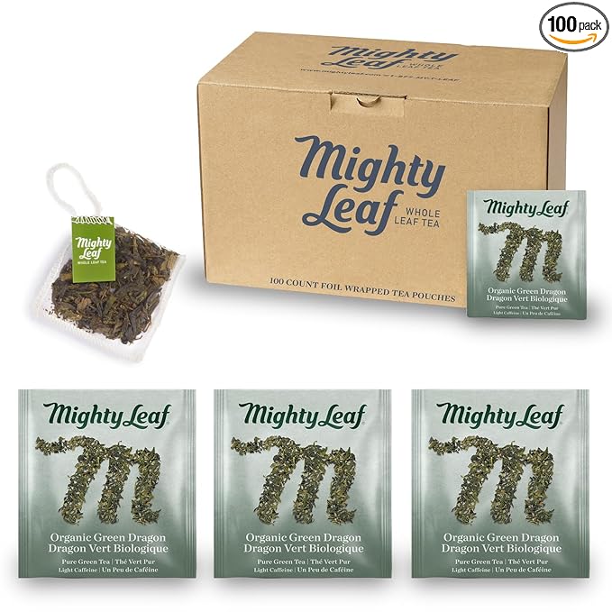 Mighty Leaf Organic Green Dragon Tea – 100 Count Whole Leaf Green Tea Bags – Smooth &amp Earthy Flavor – Premium Silk Pouches for Wellness and Natural Energy
