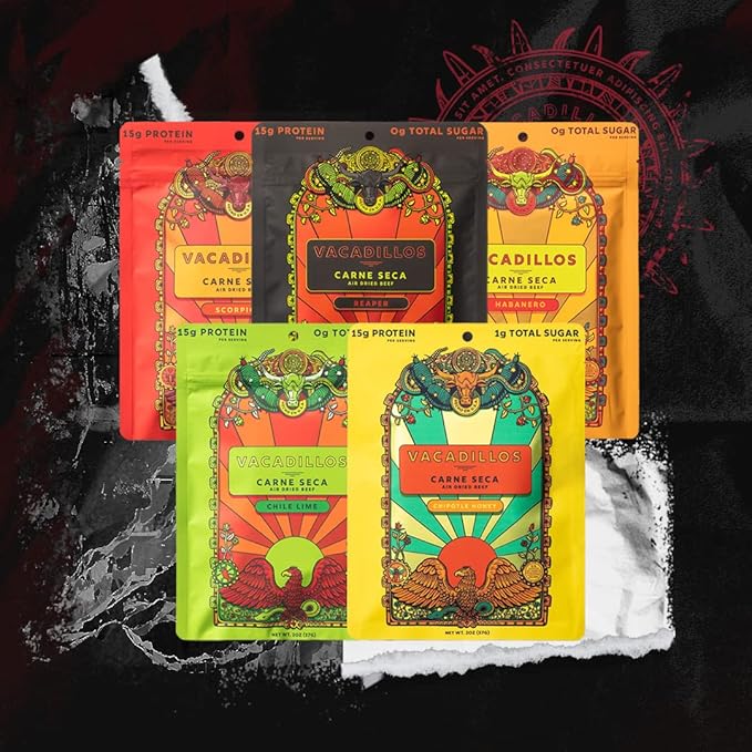 Vacadillos Beef Jerky Snack Packs Carne Seca Variety 5-Pack