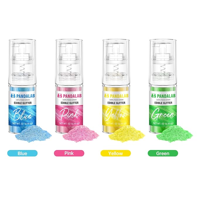 Edible Glitter Spray – Pandalab Food Grade Drink Shimmer Powder Luster Dust Spray for Cocktails Cakes Cupcakes Chocolate &amp Baking Pink Yellow Blue Green 5g / Bottle