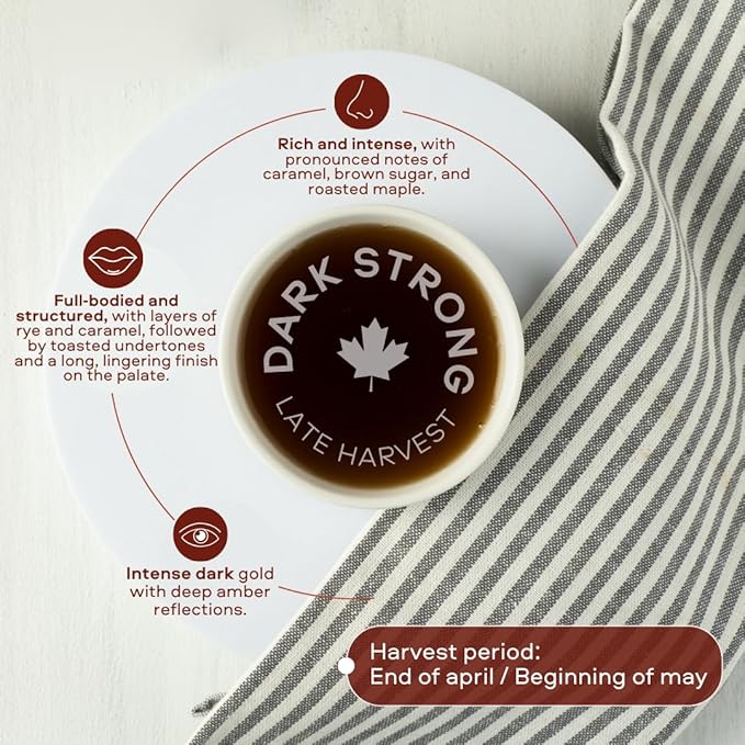 Escuminac Late Harvest Maple Syrup – Organic Grade A Canada | Dark Robust Taste | 16.9 fl oz Glass Bottle | 100% Pure Canadian Syrup | Gourmet Gift