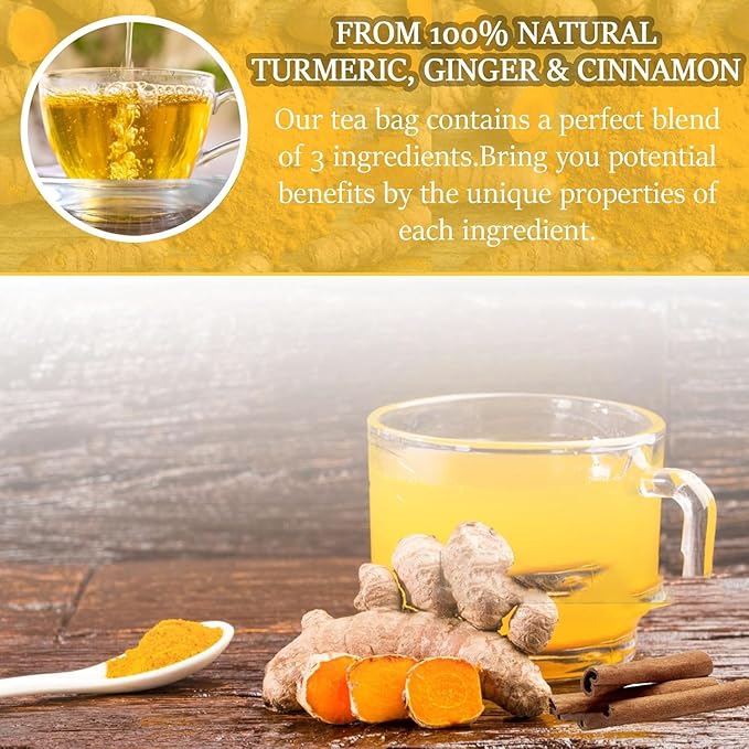 Premium Turmeric Ginger Cinnamon Tea Bags Organic Turmeric Ginger Herbal Tea 150 TeaBags 100% Natural Hand-made Blend No Sugar No Caffeine No Gluten Vegan