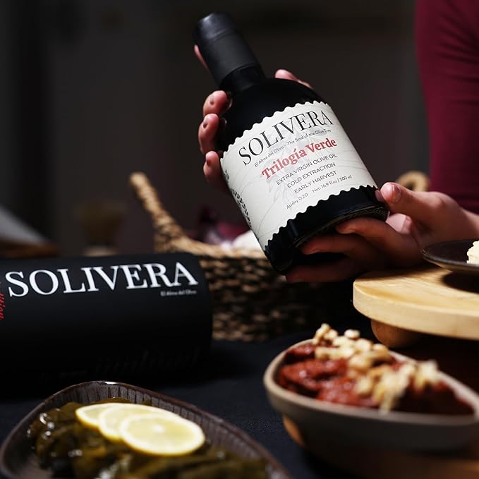 Solivera Trilogía Verde Extra Virgin Olive Oil Cold Pressed 350+ High Polyphenols Triple-Varietal Blend Bright &amp Herbaceous Single-Origin Organic Olive Oil Hand Picked Early Harvest - 16.8 fl