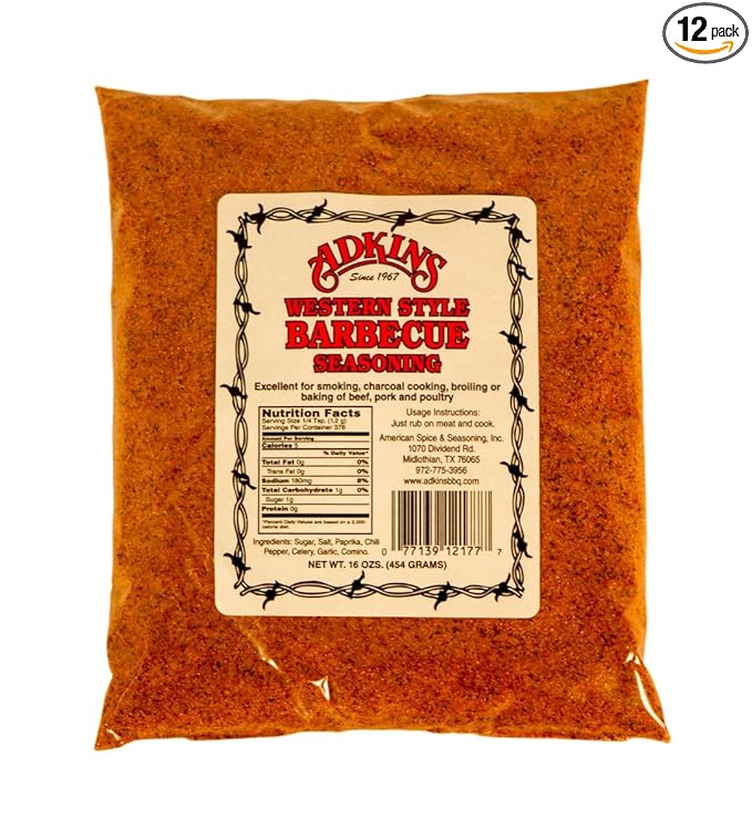 12 Pack By The Case - Adkins Western Style Barbecue BBQ Seasoning 16 OZ All Natural