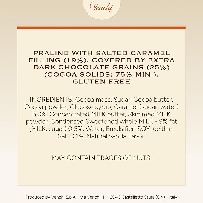 Venchi - Chocoviar Crème Brulée Chocolates Extra Dark Chocolate with Caramel Flavor Chocolate Candy Bulk Gluten Free 2.2 lb Bag