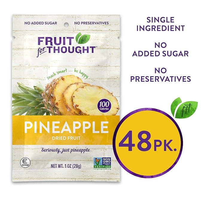 Fruit for Thought Dried Pineapple | Dried Fruit Snack Packs Ideal for the Family | At Home Work or On The Go | 1 Ounce Bags Pack of 48