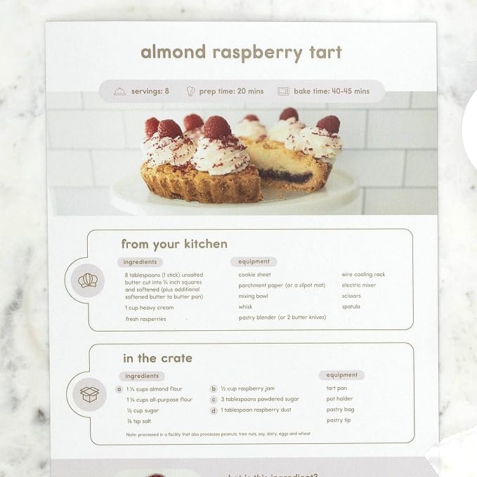 CrumbleCrate Almond Raspberry Tart DIY Baking Kit | Gourmet Dessert Making Set for Adults | Pre-Measured Ingredients &amp Tools | Baking Gift