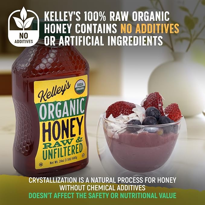 Kelley's Bee Pollen &amp Organic Honey (9 &amp 24 Oz Value Pack of 2) – 100% Raw Bee Pollen Granules GO Texan Certified – USDA Organic Raw &amp Unfiltered Honey