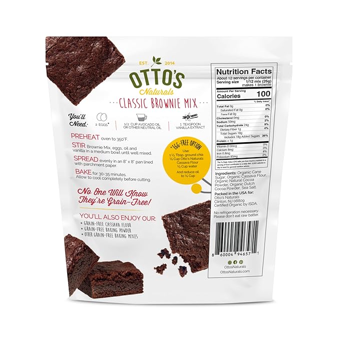 Otto's Naturals Grain-Free Classic Brownie Mix 11.1 Oz. 6 Pack Top 9 Allergen-Free Organic Cassava Flour Gluten Free Non-GMO Vegan Plant-Based