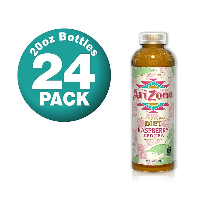 AriZona Diet Raspberry Tea 20 Fl Oz Pack of 24 - All Natural Brewed Tea