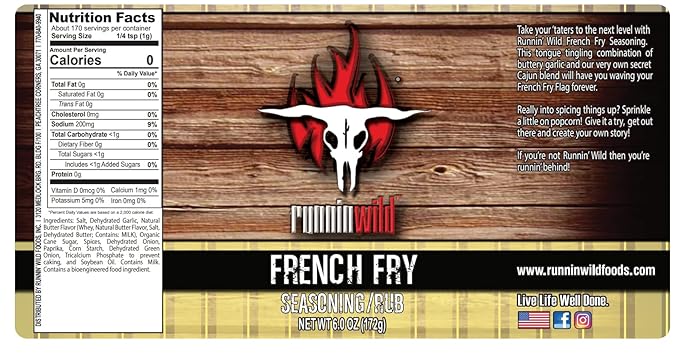 Burger &amp French Fry Seasoning Pack | No Artificial Flavors No MSG added | Gourmet Seasoning for Hamburgers and Fries | Runnin' Wild Foods 13.2 Ounces Total (Pack of 2)