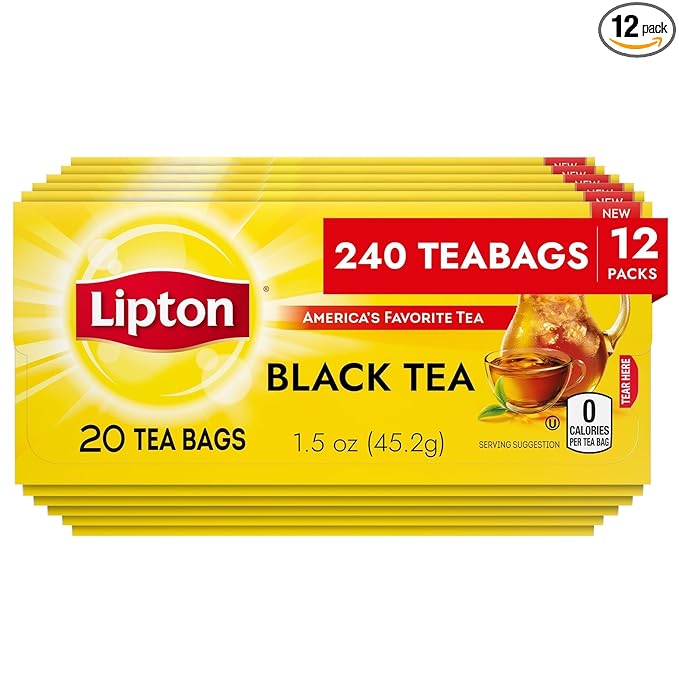 Lipton Black Tea Bags Hot or Iced Black tea with Caffeine 240 Total Bags (20ct - Pack of 12)