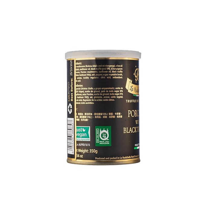 La Rustichella - Sauce with Porcini Mushroom Cubes and Black Truffle - 100% Made in Italy | Vegan Gluten-Free Cholesterol-Free (123 oz - 350gr)