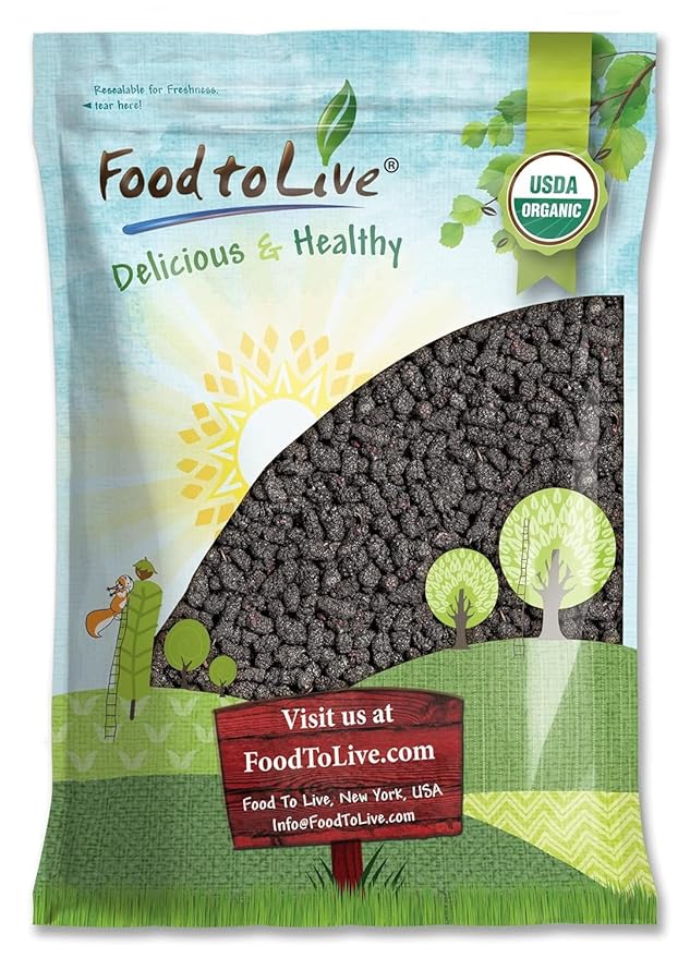 Food to Live Organic Dried Black Mulberries 3 Pounds – Non-GMO Raw Fruit Unsulfured Unsweetened Vegan Mulberry in Bulk. Great for Snacking Desserts and Granola. No Sugar Added.