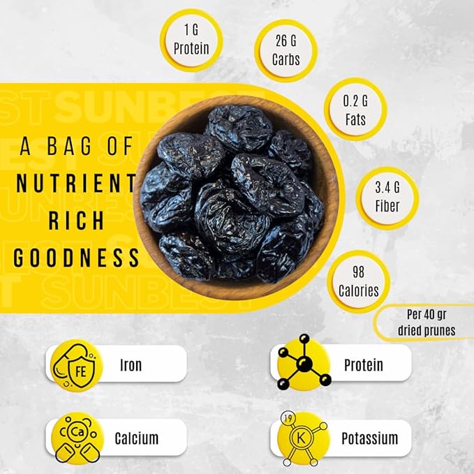 Sunbest Natural Dried Pitted Prunes 3 lbs – Unsweetened Jumbo Dried Plums – Juicy Healthy Snack Rich in Fiber &amp Potassium for Digestive Health (48oz)