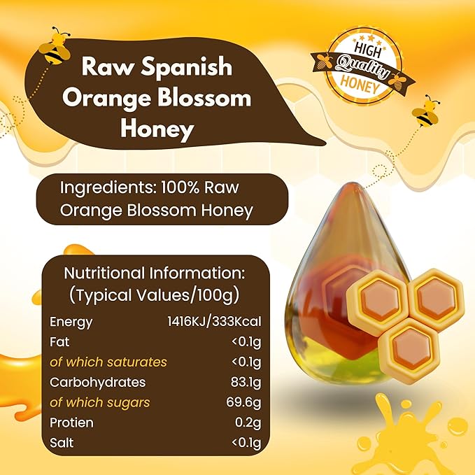 Heather Hills Farm Raw Spanish Orange Blossom Honey 340g (12oz) | Pure Natural Artisan Monofloral Honey from Spain in Glass Jar | Unfiltered &amp Unpasteurized Delicately Sweet Citrus Finish