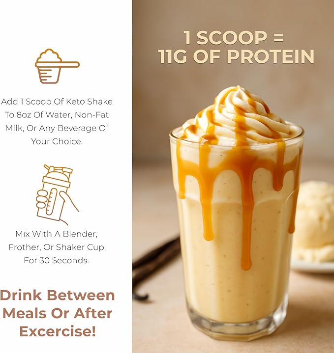 About Time Keto Shake with Bovine Collagen Protein + MCTs from Coconuts - 19g Fat 10g Protein 5g Net Carbs - Vanilla Caramel 1lb
