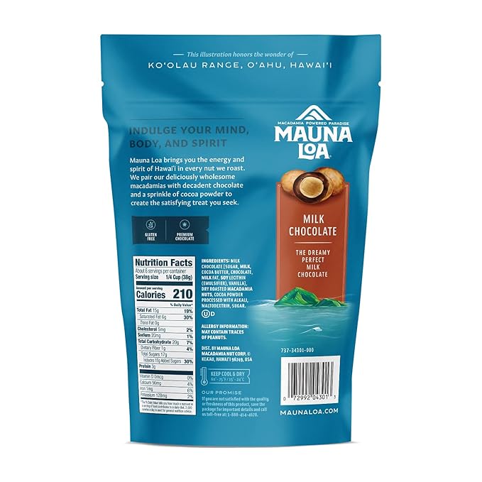 Mauna Loa Premium Hawaiian Chocolate Covered Macadamia Nuts Milk Chocolate Cocoa Dusted 8 Oz Bag (Pack of 1)