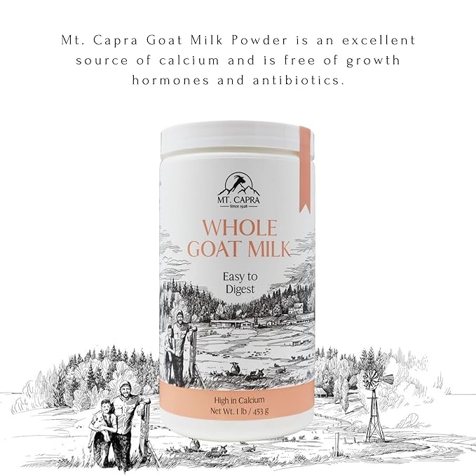 Mt. Capra Whole Goat Milk | from Non-GMO Grass-Fed Goats Creamy Great Tasting Easy to Digest A2 Milk | 16 Servings - 1 Pound