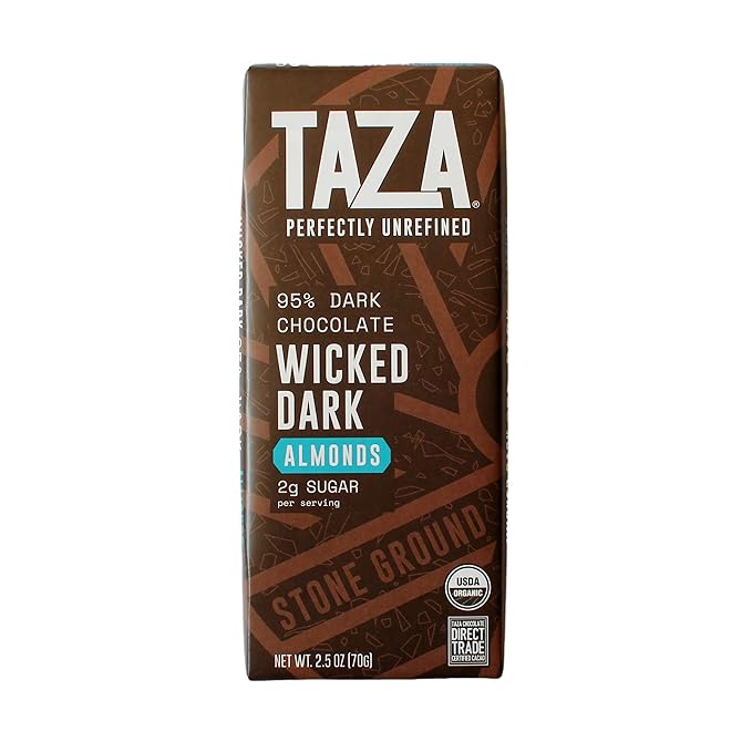 TAZA chocolate Organic Amaze Bar 95% Stone Ground Wicked Dark With Almonds Vegan 2.5 Oz 10 Count