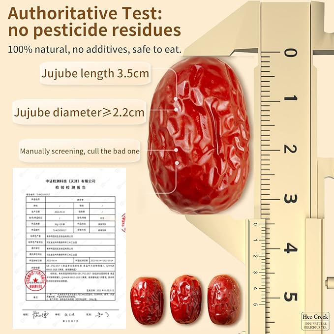 Hee Creek Chinese Jujube Dates 500g (1.1LB) dried red date High Grade Dried Red Dates Fruit Jujubes Healthy Dried Fruit Superfood Snack No Preservatives Vegan Kosher Sweet Crispy Small Core 红枣 大枣