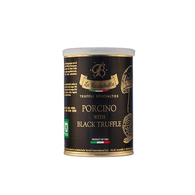 La Rustichella - Sauce with Porcini Mushroom Cubes and Black Truffle - 100% Made in Italy | Vegan Gluten-Free Cholesterol-Free (123 oz - 350gr)
