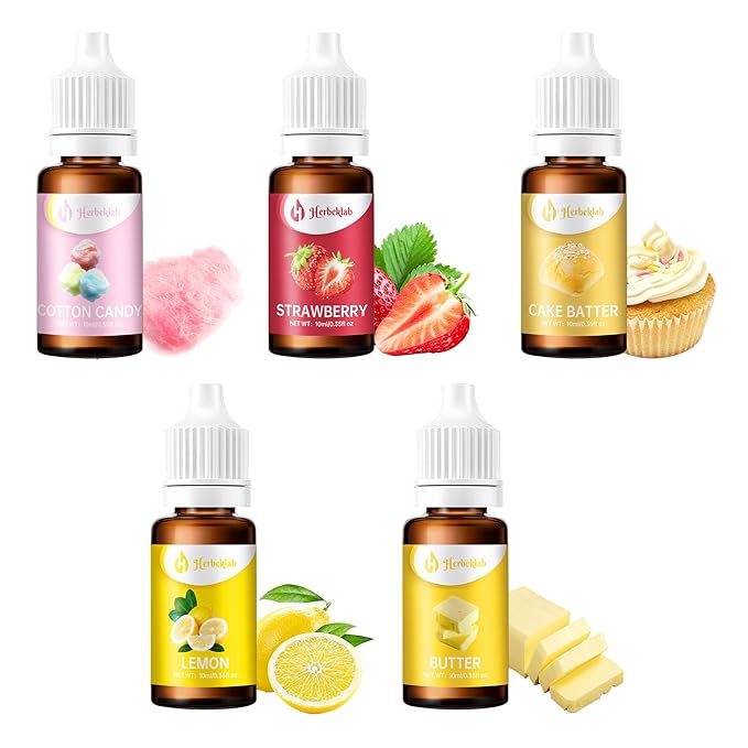 Food Flavoring Oil - Candy Flavoring for Candy Making 5 x 0.35 Fl Oz Concentrated Extracts and Flavorings for Baking Lip Gloss Cakes Desserts