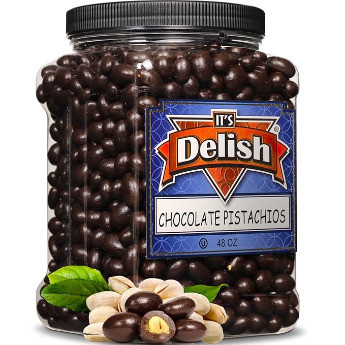 Dark Chocolate Covered Pistachio by It's Delish 48 OZ Jumbo Container | Chocolate Candy Nuts Bulk Pistachios Chocolates Sweet &amp Crunchy Nut Snack | Vegan Kosher