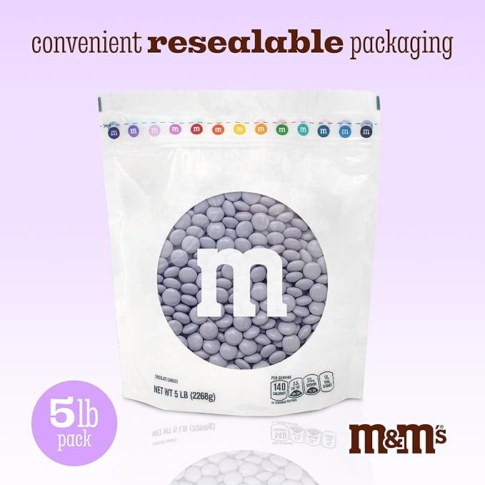 M&ampM’S WORLD M&ampM’S Light Purple Milk Chocolate Candy - 5lbs Resealable Purple Candy Pack for Easter Mother's Day Graduations Birthday Parties Weddings Celebrations Birthday Decor and mor