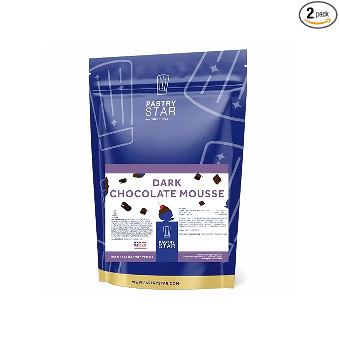 Pastry Star Dark Chocolate Mousse Mix 2 Packs of 5 lbs All-Natural Premium Baking and Pastry Ingredient Developed by World-Class Chefs Gourmet Dessert 40% Dark Chocolate Couverture