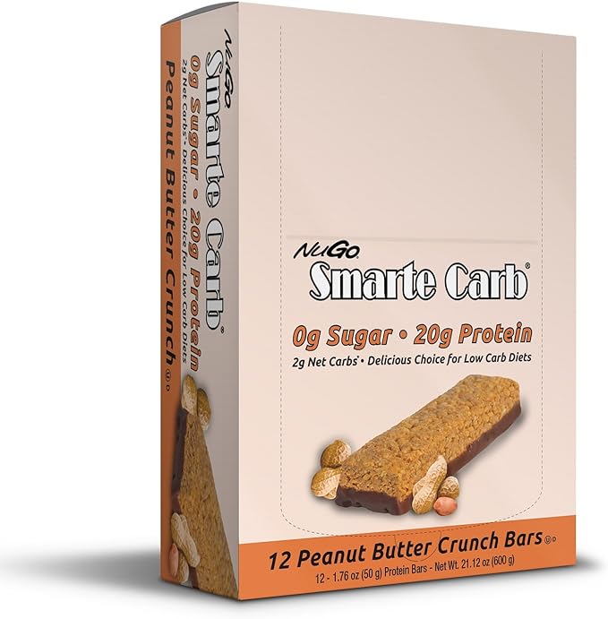 NuGo Smarte Carb Chocolate Black Cherry 18g Protein 12 Count and Peanut Butter Crunch 20g Protein 12 Count Bundle