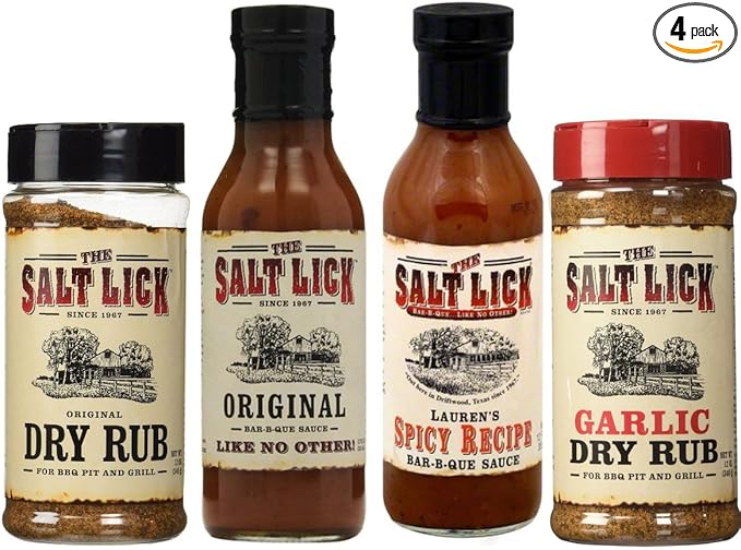 Salt Lick Favorites Assortment one each of Original Dry Rub Original Sauce Spicy Sauce and Garlic Dry Rub