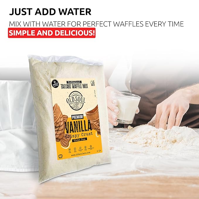 OldSoul Professional Taiyaki Waffle Mix | GLUTEN FREE | Crispy | Vanilla Flavor | 30 Lbs | 504 Waffles (30 Lbs Gluten Free)