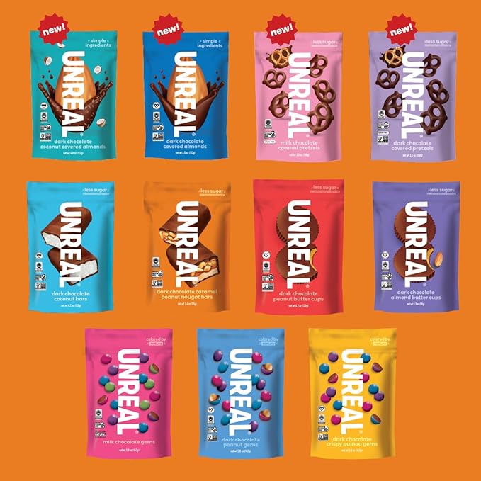 UNREAL Dark Chocolate Peanut Caramel Nougat Bars (12 Full Size Bars)