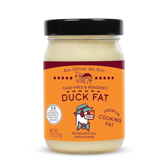 Aux Délices des Bois Premium Cage-Free Duck Fat All-Natural Rendered Cooking Fat for Frying Roasting Sautéing 11 Ounce Jar Room Temperature Stable