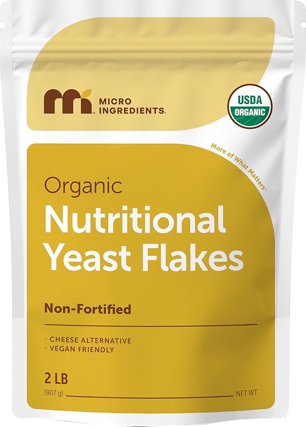 Micro Ingredients Organic Non-Fortified Nutritional Yeast Flakes 2 Pounds | Vegan Protein B Vitamins &amp Beta-glucans | Keto Friendly Dairy Free Cheese Substitute Non-GMO Gluten Free