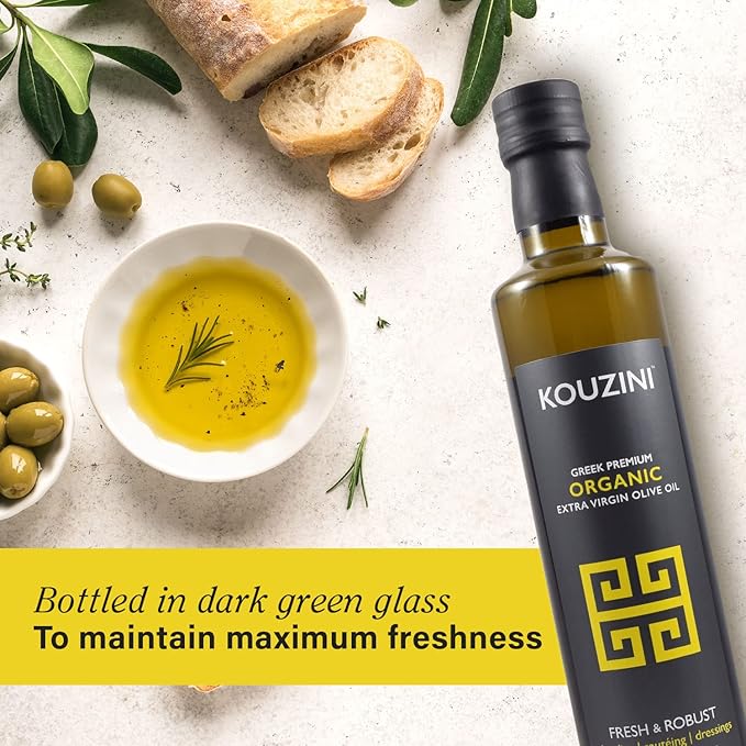 Kouzini Organic Greek Extra Virgin Olive Oil First Cold Pressed Single Origin Family Owned Organic Extra Virgin Olive Oil Cold Pressed EVOO for Cooking Salad Dressings &amp more 500ml